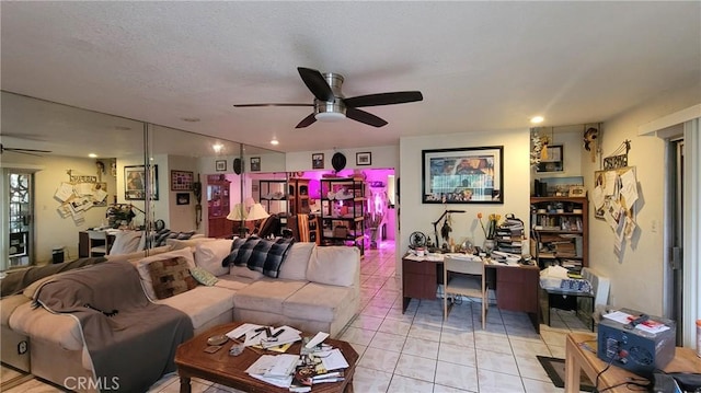 living room with ceiling fan