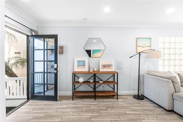 1742 Dixon St, Redondo Beach, CA 90278 - entryway with wood finish floors, ornamental molding, baseboards, and recessed lighting
