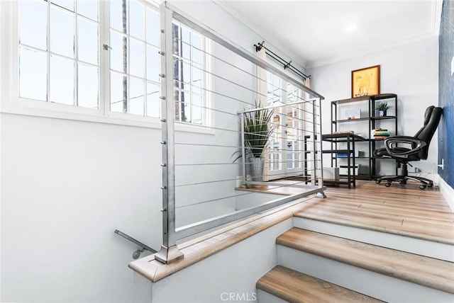 1742 Dixon St, Redondo Beach, CA 90278 - stairs with crown molding, wood finished floors, and baseboards