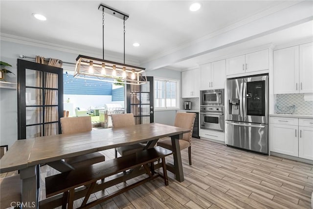 1742 Dixon St, Redondo Beach, CA 90278 - dining room featuring crown molding, recessed lighting, and light wood-style flooring