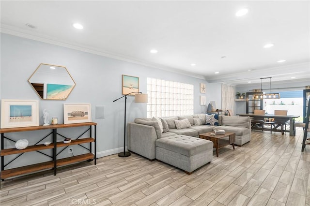 1742 Dixon St, Redondo Beach, CA 90278 - living area with light wood-style flooring, ornamental molding, baseboards, and recessed lighting