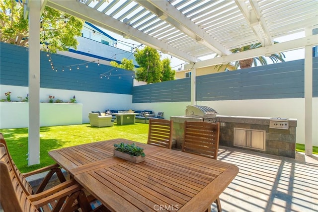1742 Dixon St, Redondo Beach, CA 90278 - view of patio featuring outdoor dining space, exterior kitchen, and a pergola