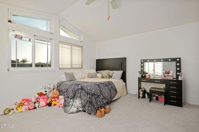 800 Coronado Pl, Oxnard, CA 93030 - bedroom featuring carpet flooring, high vaulted ceiling, and ceiling fan
