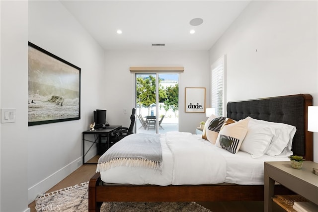 1530 Anita Ln, Newport Beach, CA 92660 - bedroom with access to outside, wood finished floors, and recessed lighting