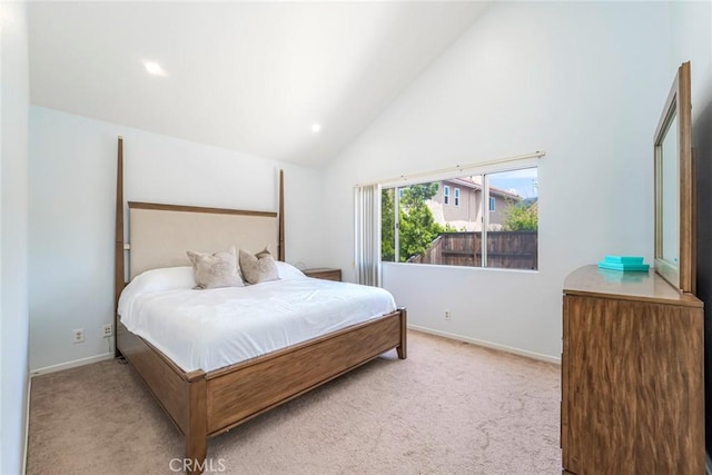 16 Allyssum, Rancho Santa Margarita, CA 92688 - bedroom with carpet floors, high vaulted ceiling, baseboards, and recessed lighting