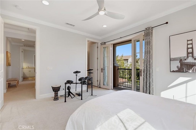 25 Tenderfoot, Irvine, CA 92602 - bedroom with access to outside, crown molding, light colored carpet, recessed lighting, and baseboards