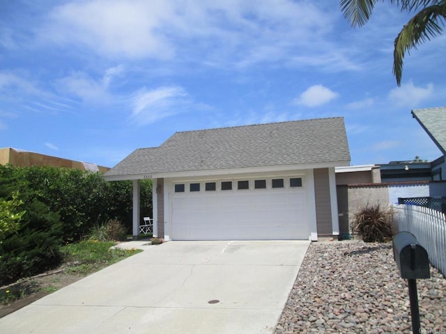 2640 Luciernaga St, Carlsbad, CA 92009 - view of front of house with concrete driveway, fence, an attached garage, and a shingled roof