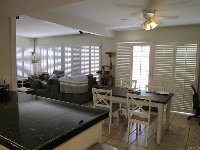 2640 Luciernaga St, Carlsbad, CA 92009 - tiled dining room with ceiling fan, plenty of natural light, and beam ceiling