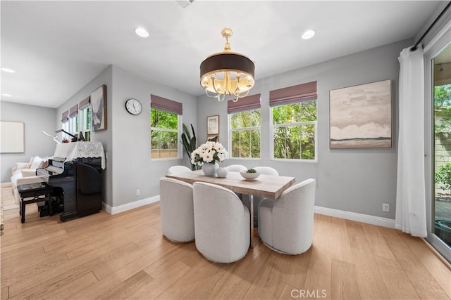228 Wicker, Irvine, CA 92618 - dining space featuring baseboards, light wood finished floors, recessed lighting, and a chandelier