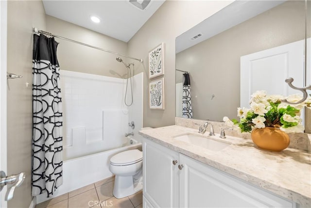 228 Wicker, Irvine, CA 92618 - full bathroom featuring shower / bath combo with shower curtain, vanity, tile patterned floors, and toilet