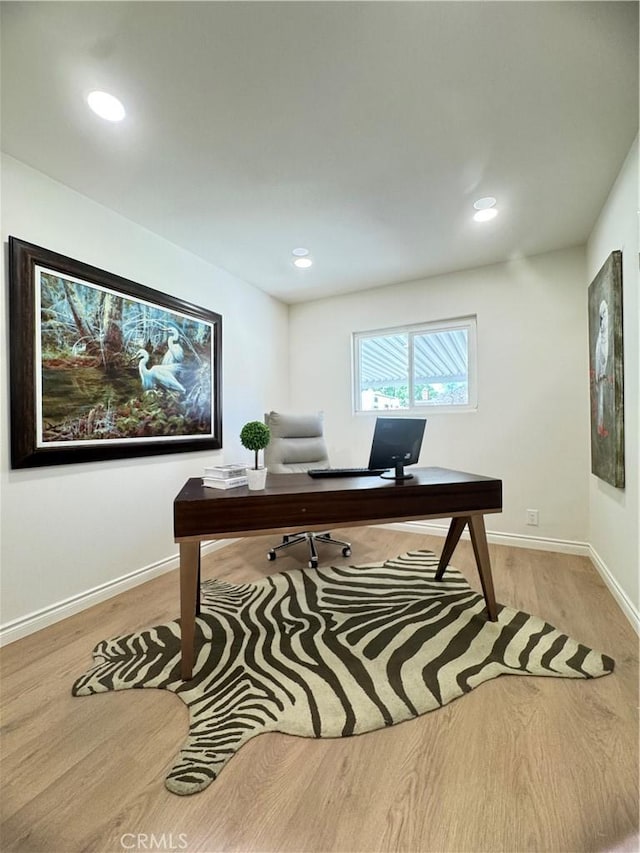 2126 S Fern Ave, Ontario, CA 91762 - office with light wood-style floors, baseboards, and recessed lighting