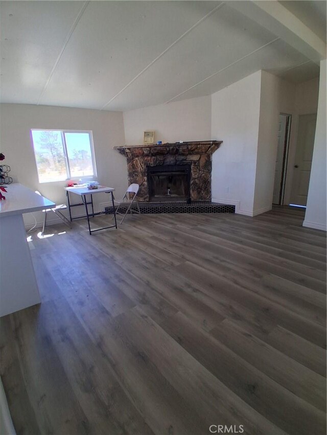 4626 Duncan Rd, Phelan, CA 92371 - living room with wood finished floors, baseboards, and a fireplace
