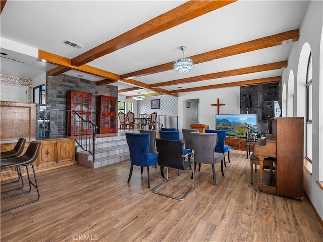 1275 Tamarack Rd, Pinon Hills, CA 92372 - living room with wood finished floors and beam ceiling