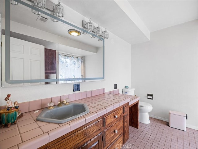 1275 Tamarack Rd, Pinon Hills, CA 92372 - bathroom featuring toilet, tile patterned floors, vanity, and baseboards