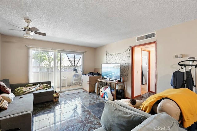 6255 Woodman Ave Unit 103, Van Nuys, CA 91401 - living room featuring ceiling fan and a textured ceiling