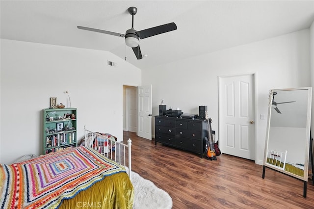 23405 Winslow Pl, Valencia, CA 91354 - bedroom featuring lofted ceiling, wood finished floors, and a ceiling fan