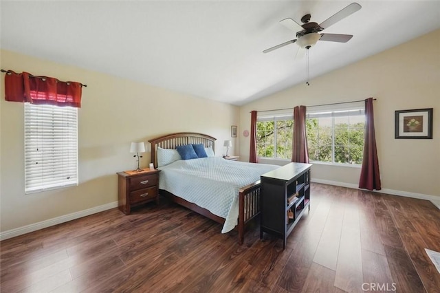 23405 Winslow Pl, Valencia, CA 91354 - bedroom with lofted ceiling, wood finished floors, baseboards, and a ceiling fan