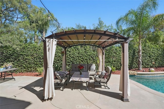 23405 Winslow Pl, Valencia, CA 91354 - view of patio / terrace with an outdoor hangout area, a pergola, and an outdoor pool