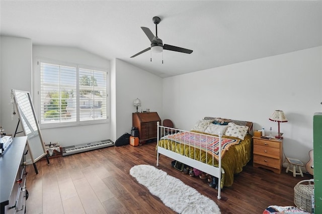 23405 Winslow Pl, Valencia, CA 91354 - bedroom featuring vaulted ceiling, wood finished floors, and a ceiling fan