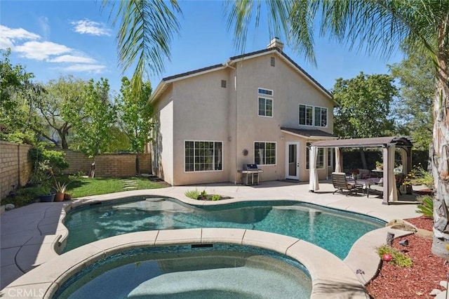 23405 Winslow Pl, Valencia, CA 91354 - view of pool featuring a fenced backyard, a patio, a grill, and a pool with connected hot tub