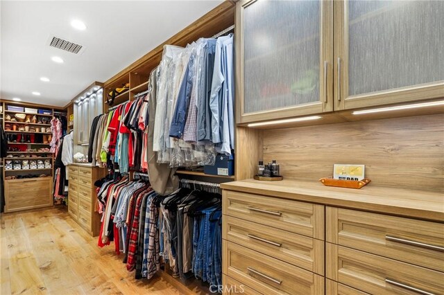 spacious closet featuring light wood-type flooring