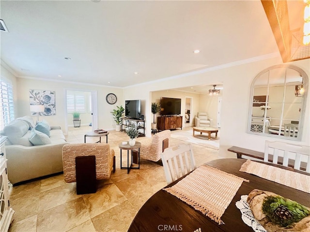 3747 Vista Campana S Unit 7, Oceanside, CA 92057 - living area featuring crown molding, recessed lighting, and light tile patterned flooring