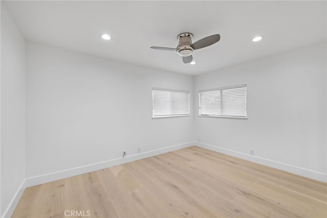 24572 Wembley Cir, Laguna Hills, CA 92653 - empty room featuring baseboards, ceiling fan, recessed lighting, and light wood-style flooring