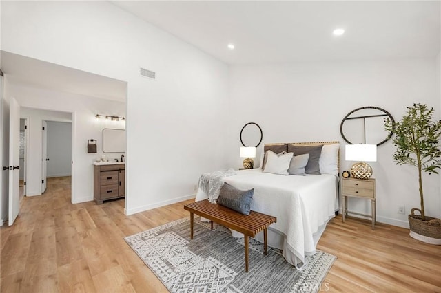 4592 Paloma Ln, Yorba Linda, CA 92886 - bedroom featuring light wood finished floors, baseboards, vaulted ceiling, and recessed lighting
