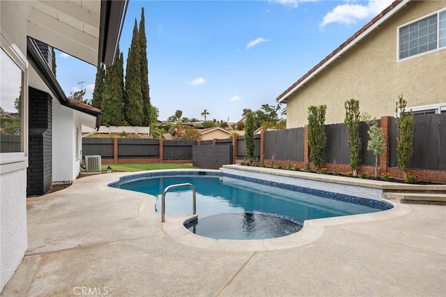 4592 Paloma Ln, Yorba Linda, CA 92886 - view of swimming pool with a fenced backyard, a patio area, central AC, and a pool with connected hot tub