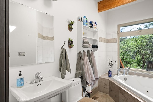 12760 Center Gap Rd, Chico, CA 95928 - full bathroom with a jetted tub, plenty of natural light, and a sink