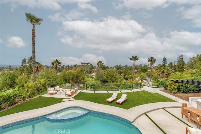 18101 Green Meadow Dr, Encino, CA 91316 - swimming pool with an in-ground hot tub, a patio area, and outdoor lounge area