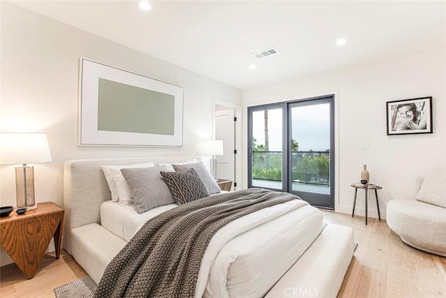 18101 Green Meadow Dr, Encino, CA 91316 - bedroom with access to outside, light wood finished floors, recessed lighting, and baseboards