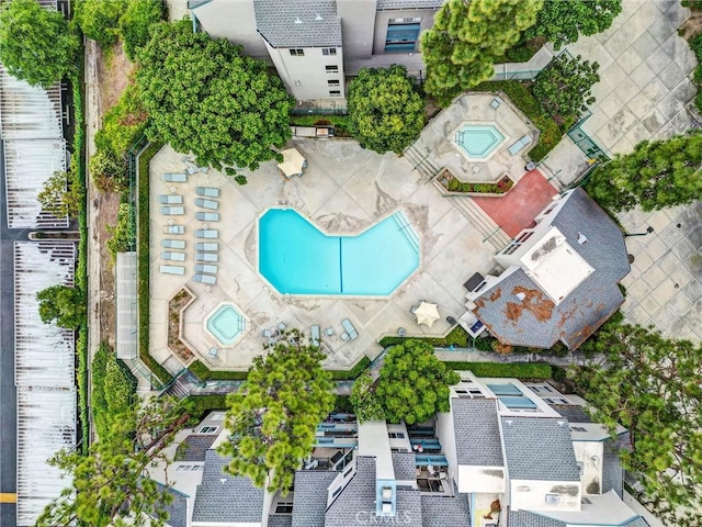 aerial view of a pool area