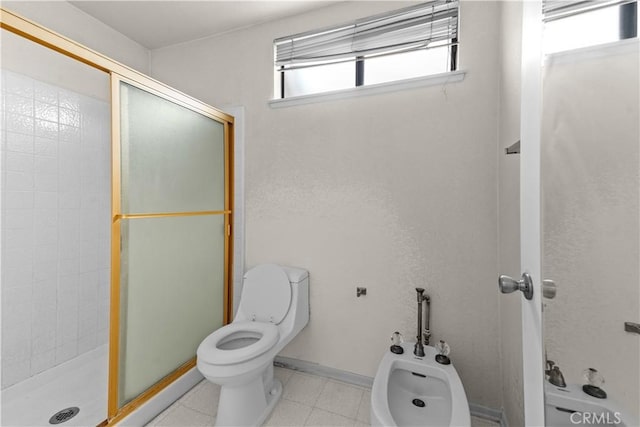 22244 Croll Ct, Diamond Bar, CA 91765 - bathroom featuring a bidet, a stall shower, toilet, and baseboards