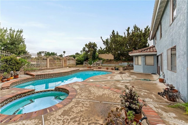 22244 Croll Ct, Diamond Bar, CA 91765 - view of swimming pool with a fenced backyard, a patio area, and a pool with connected hot tub
