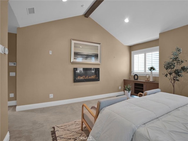 carpeted bedroom with baseboards and recessed lighting