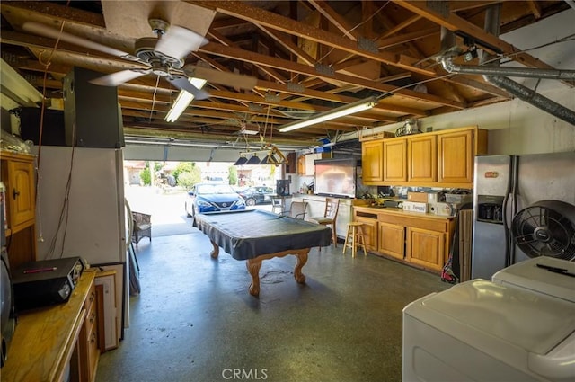 13117 Pan Am Blvd, Moreno Valley, CA 92553 - garage with stainless steel fridge and ceiling fan