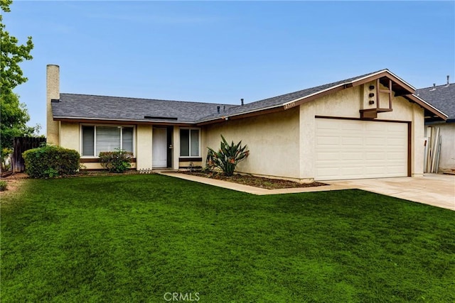 23719 White Owl Ct, Moreno Valley, CA 92553 - view of front of house with a garage, concrete driveway, a chimney, and stucco siding