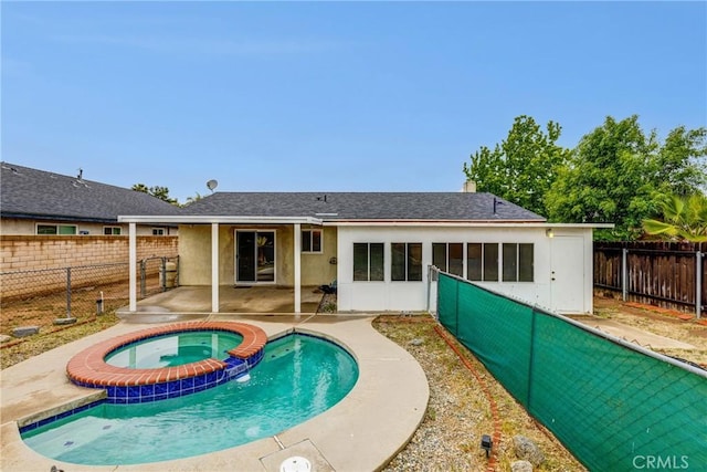23719 White Owl Ct, Moreno Valley, CA 92553 - view of swimming pool featuring a fenced backyard, a pool with connected hot tub, and a patio