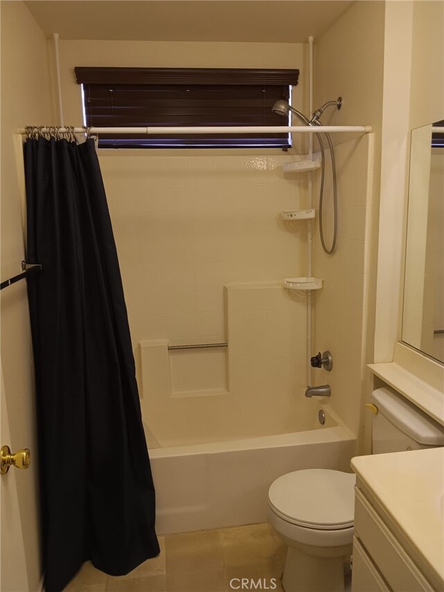 17795 Stevens Rd, Adelanto, CA 92301 - bathroom with vanity, shower / tub combo, tile patterned floors, and toilet