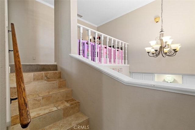 13545 Anchor Dr, Victorville, CA 92395 - stairs with ornamental molding and a chandelier