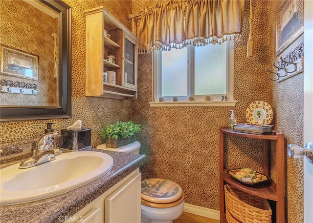 half bathroom featuring toilet and vanity