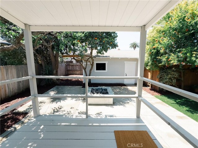 wooden deck with a fenced backyard