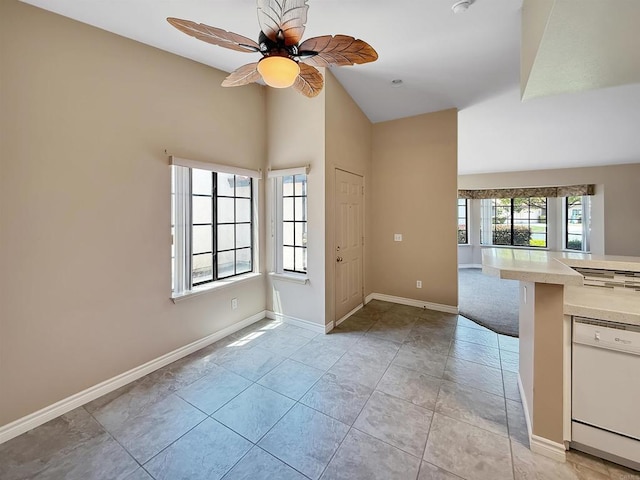 1074 Merrill Cir, Hemet, CA 92545 - unfurnished room featuring baseboards, a ceiling fan, and high vaulted ceiling