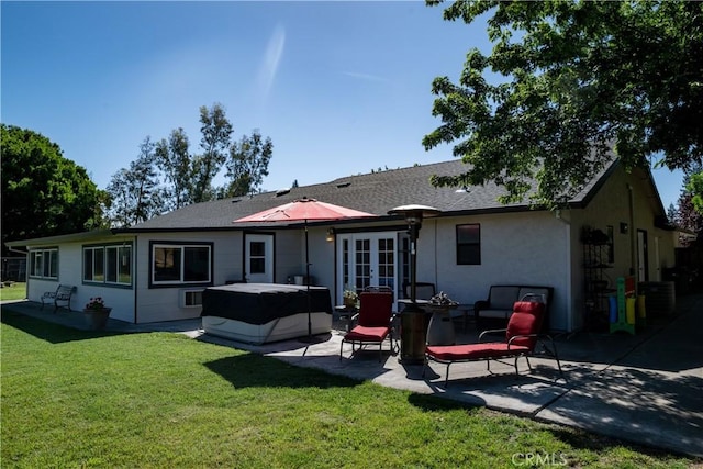 6338 Countryside Ct, Orland, CA 95963 - rear view of house with a patio, a yard, french doors, and stucco siding