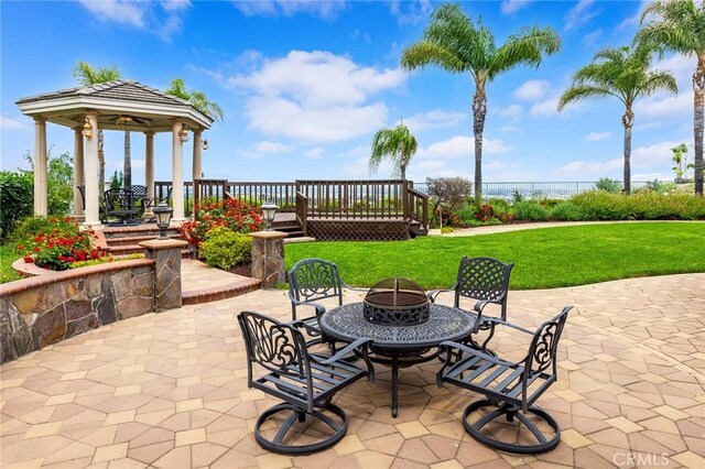 2638 Highridge Dr, Chino Hills, CA 91709 - view of patio with a fire pit, a deck, and a gazebo