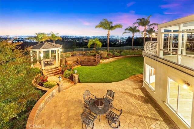 2638 Highridge Dr, Chino Hills, CA 91709 - yard at dusk featuring a gazebo and a patio