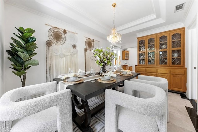 2638 Highridge Dr, Chino Hills, CA 91709 - dining space featuring a chandelier, ornamental molding, and arched walkways