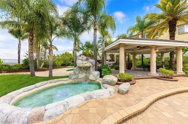 2638 Highridge Dr, Chino Hills, CA 91709 - view of pool with a gazebo, an in-ground hot tub, fence, and a patio area