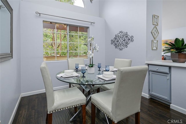 dining room featuring dark wood-style floors and baseboards